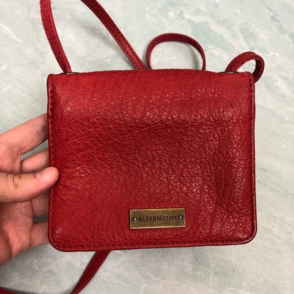 ALTERNATIVE red mini crossbody leather handbag - Picture 4 of 5